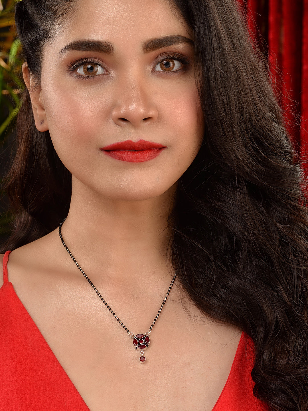 Red Silver Plated AD Studded Minimal Mangalsutra, zaveri pearls, sale price rs, sale price, sale gold plated, sale gold, sale, rubans, ring, regular price, priyassi jewellery, kushal's - Sara