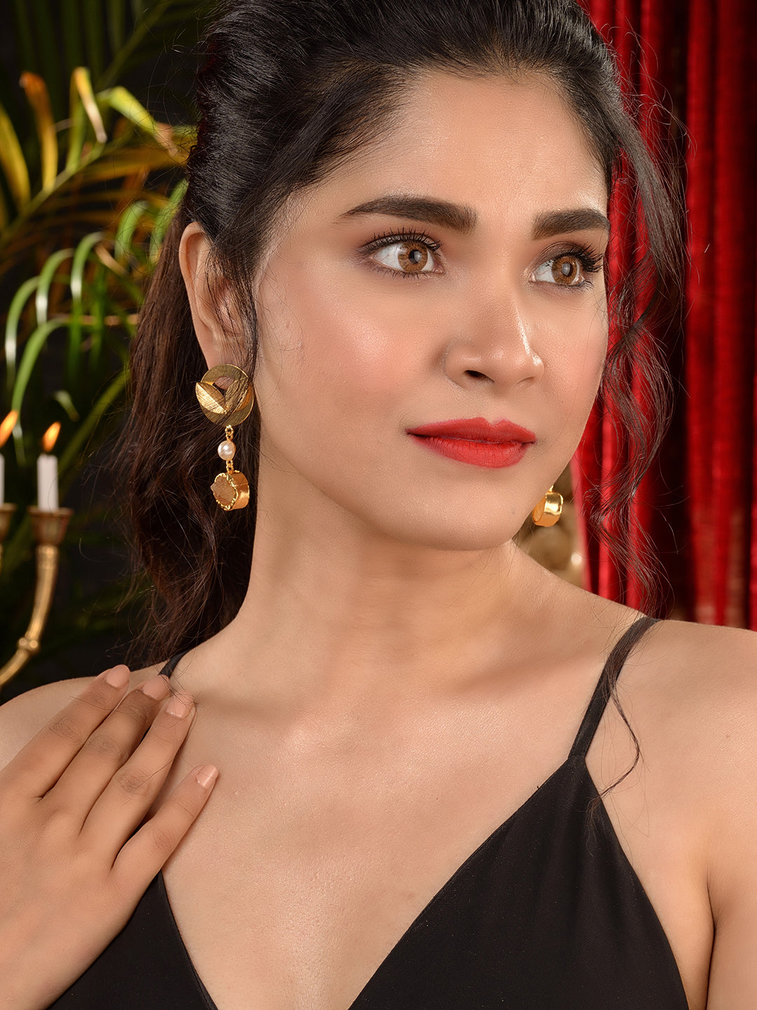 GoldToned Contemporary Drop Earrings, zaveri pearls, sale price rs, sale price, sale gold plated, sale gold, sale, rubans, ring, regular price, priyassi jewellery, kushal's - Saraf RS Jewelle