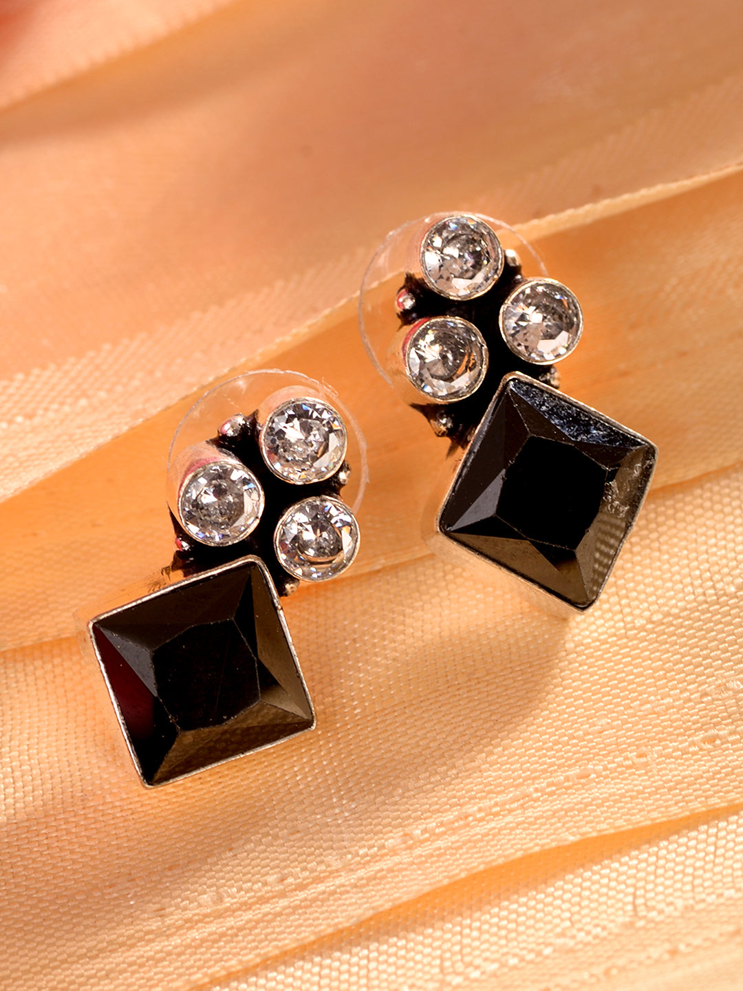 Silver Oxidised Black stone studded Minimal studd Earring, zaveri pearls, sale price rs, sale price, sale gold plated, sale gold, sale, rubans, ring, regular price, priyassi jewellery, kushal