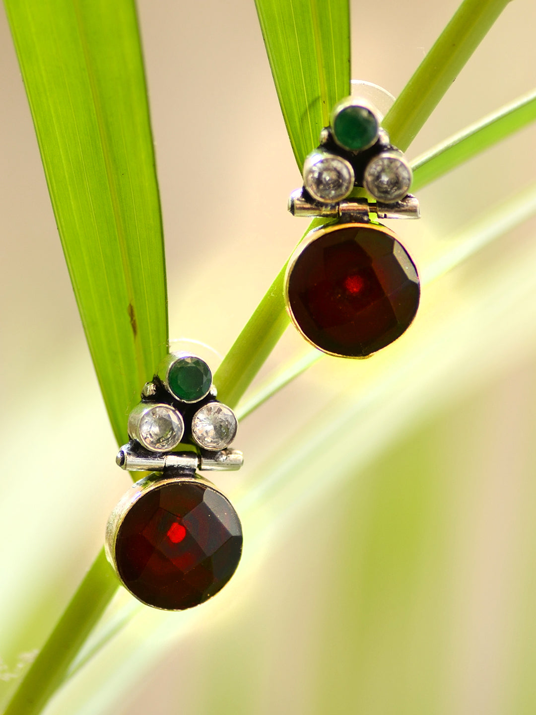 Silver Oxidised Ruby Red Drop Minimal Earring, zaveri pearls, sale price rs, sale price, sale gold plated, sale gold, sale, rubans, ring, regular price, priyassi jewellery, kushal's - Saraf R