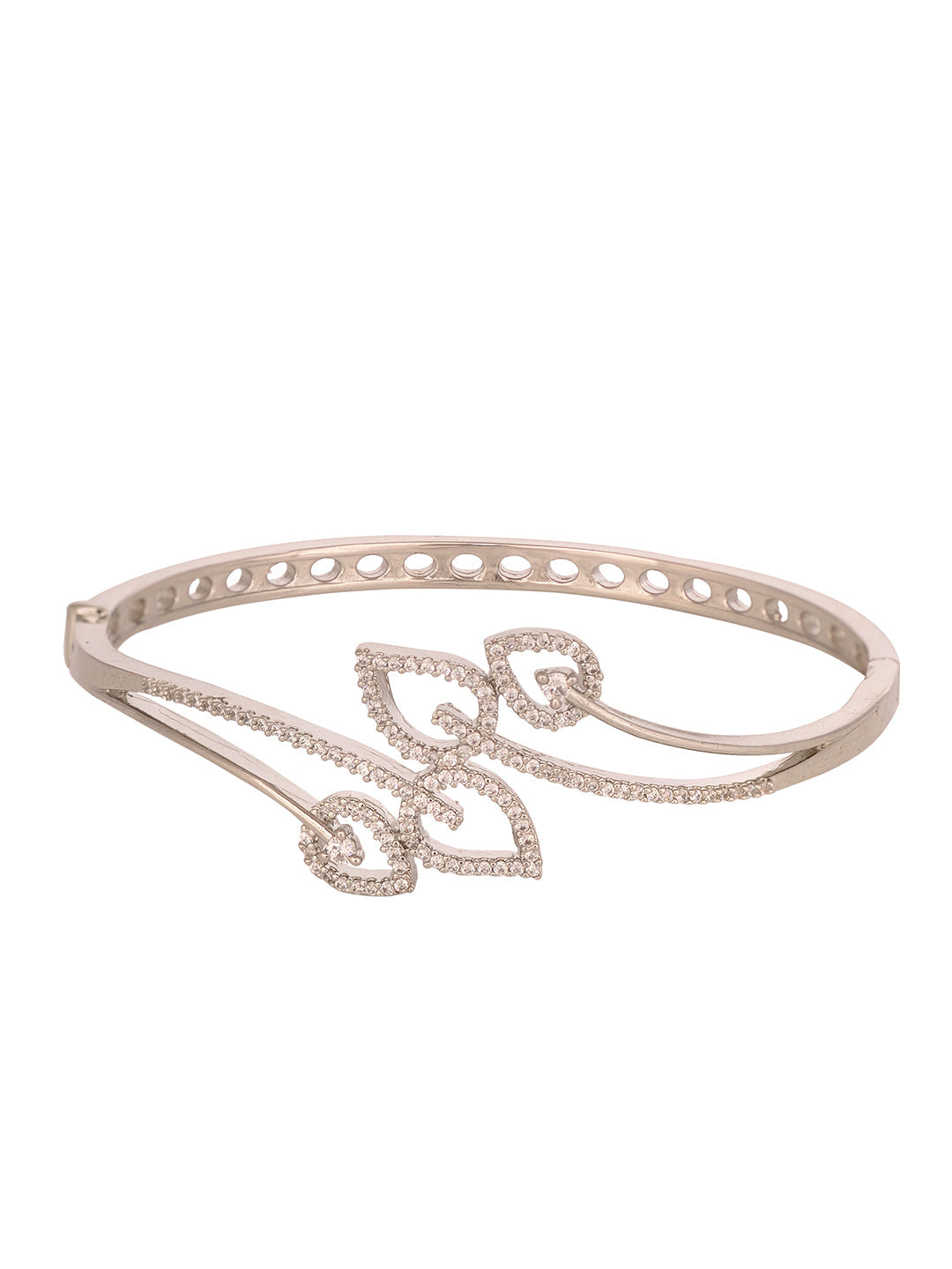 Silver Toned AD studded Statement Leaf Handcrafted Bracelet, zaveri pearls, sale price rs, sale price, sale gold plated, sale gold, sale, rubans, ring, regular price, priyassi jewellery, kush
