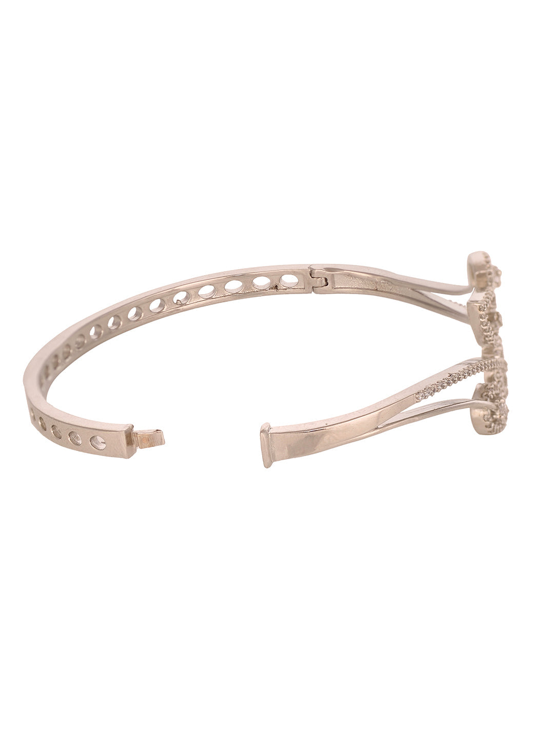 Silver Toned AD studded Statement Leaf Handcrafted Bracelet, zaveri pearls, sale price rs, sale price, sale gold plated, sale gold, sale, rubans, ring, regular price, priyassi jewellery, kush