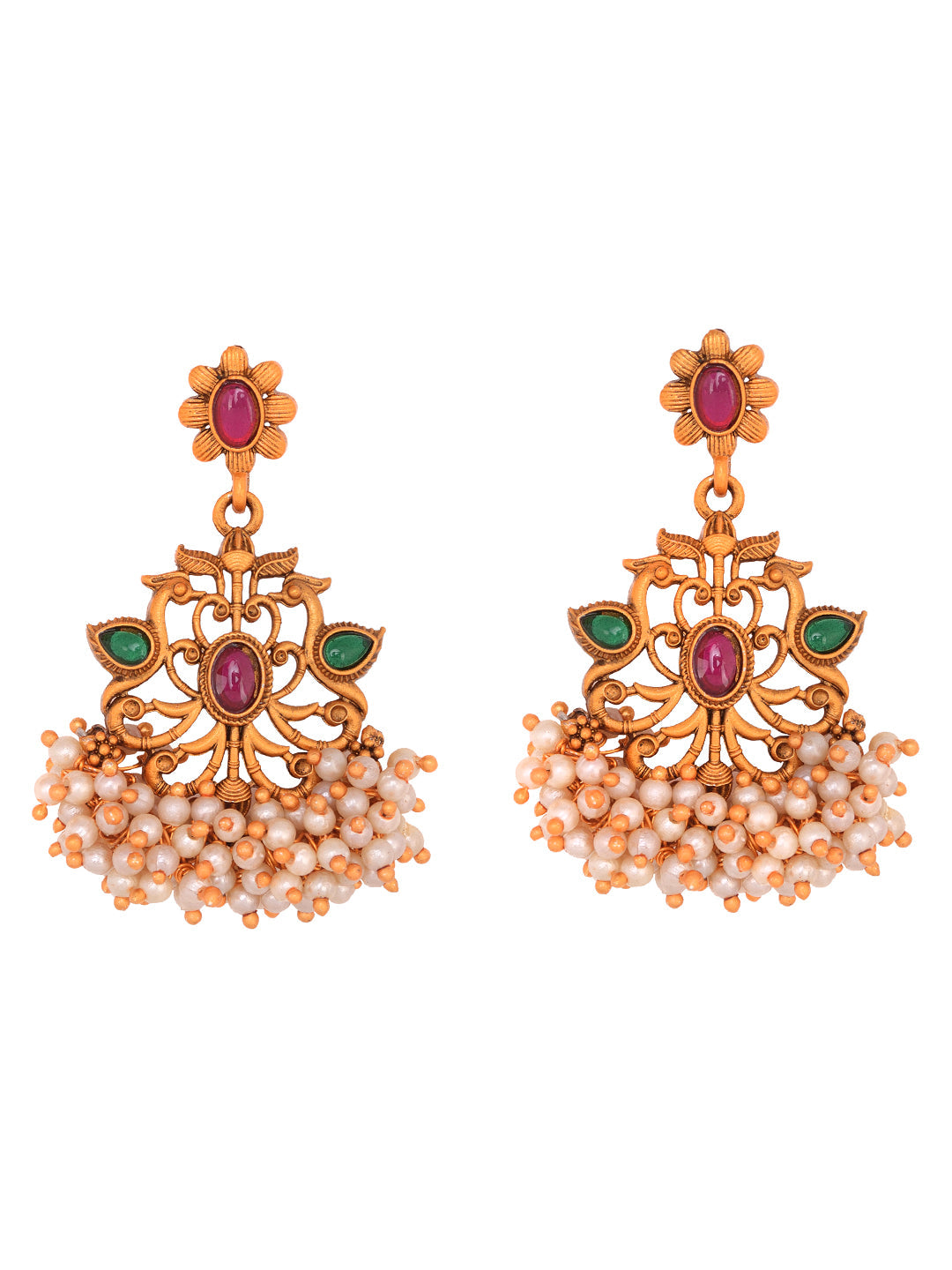 Gold Plated Red Kempo & Pearl Beaded Temple Choker Necklace Set, zaveri pearls, sale price rs, sale price, sale gold plated, sale gold, sale, rubans, ring, regular price, priyassi jewellery, 