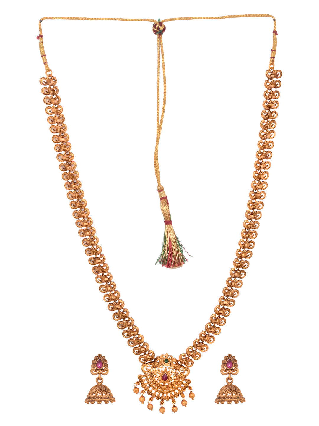 Gold Plated Floral Antique Temple Necklace Jewellery Set, zaveri pearls, sale price rs, sale price, sale gold plated, sale gold, sale, rubans, ring, regular price, priyassi jewellery, kushal'