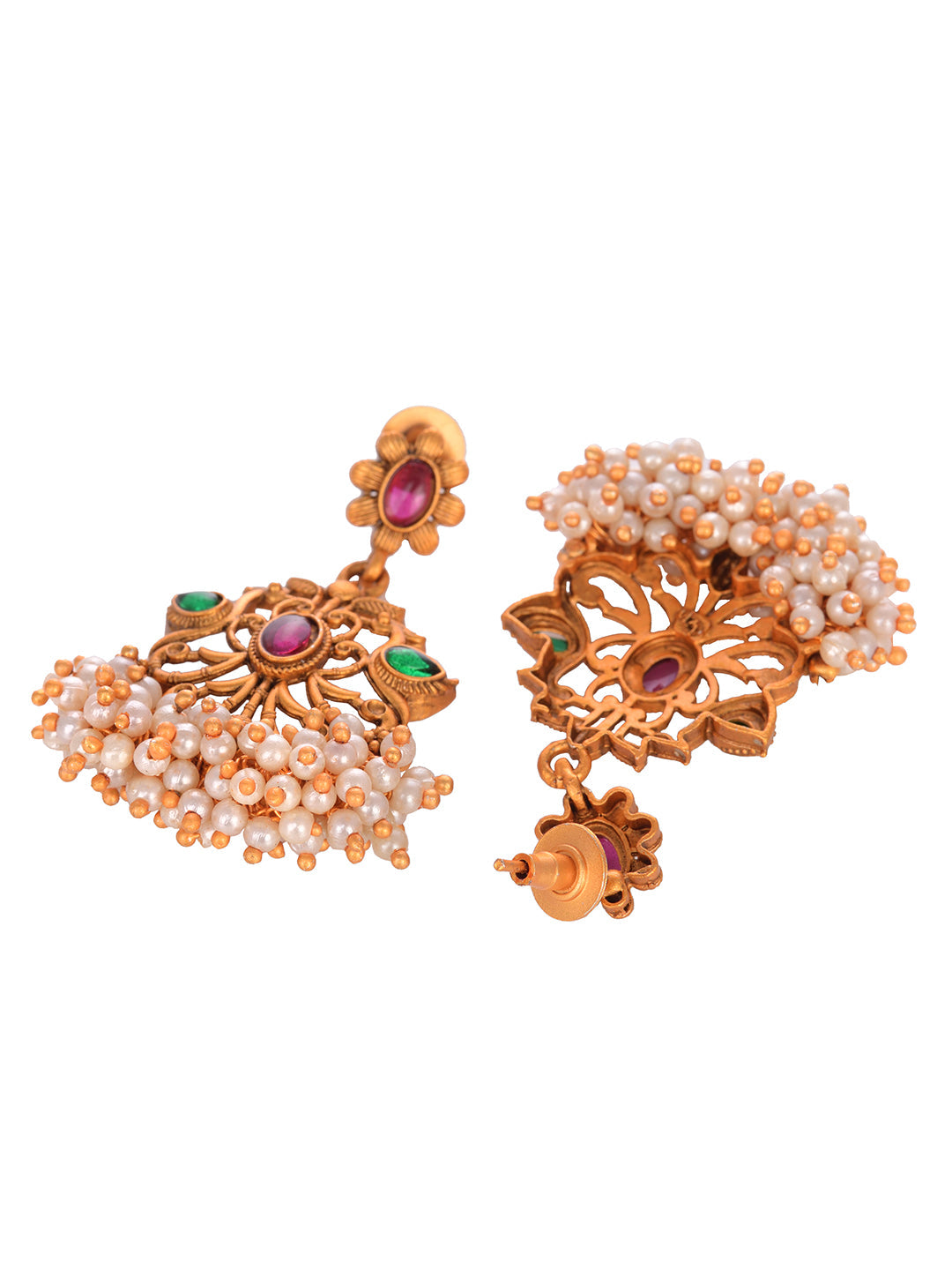 Gold Plated Red Kempo & Pearl Beaded Temple Choker Necklace Set, zaveri pearls, sale price rs, sale price, sale gold plated, sale gold, sale, rubans, ring, regular price, priyassi jewellery, 