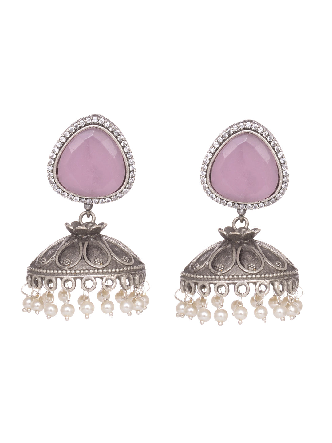 Silver Oxidised Pink Stone & Pearl Jhumka Earrings, zaveri pearls, sale price rs, sale price, sale gold plated, sale gold, sale, rubans, ring, regular price, priyassi jewellery, kushal's - Sa