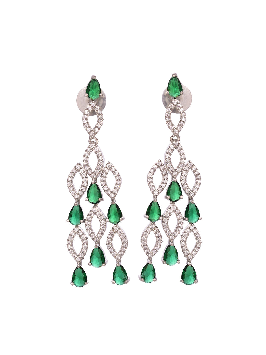 Silver Plated Green AD studded Chandelier Necklace Jewellery Set, zaveri pearls, sale price rs, sale price, sale gold plated, sale gold, sale, rubans, ring, regular price, priyassi jewellery,