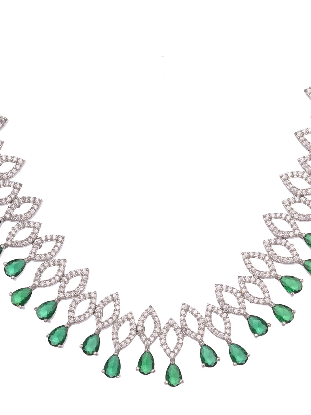 Silver Plated Green AD studded Chandelier Necklace Jewellery Set, zaveri pearls, sale price rs, sale price, sale gold plated, sale gold, sale, rubans, ring, regular price, priyassi jewellery,