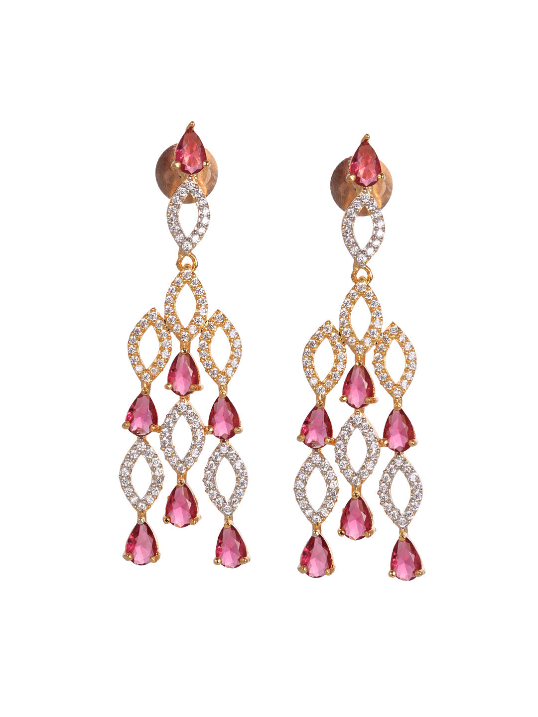 Gold Plated Red AD studded Chandelier Necklace Jewellery Set, zaveri pearls, sale price rs, sale price, sale gold plated, sale gold, sale, rubans, ring, regular price, priyassi jewellery, kus