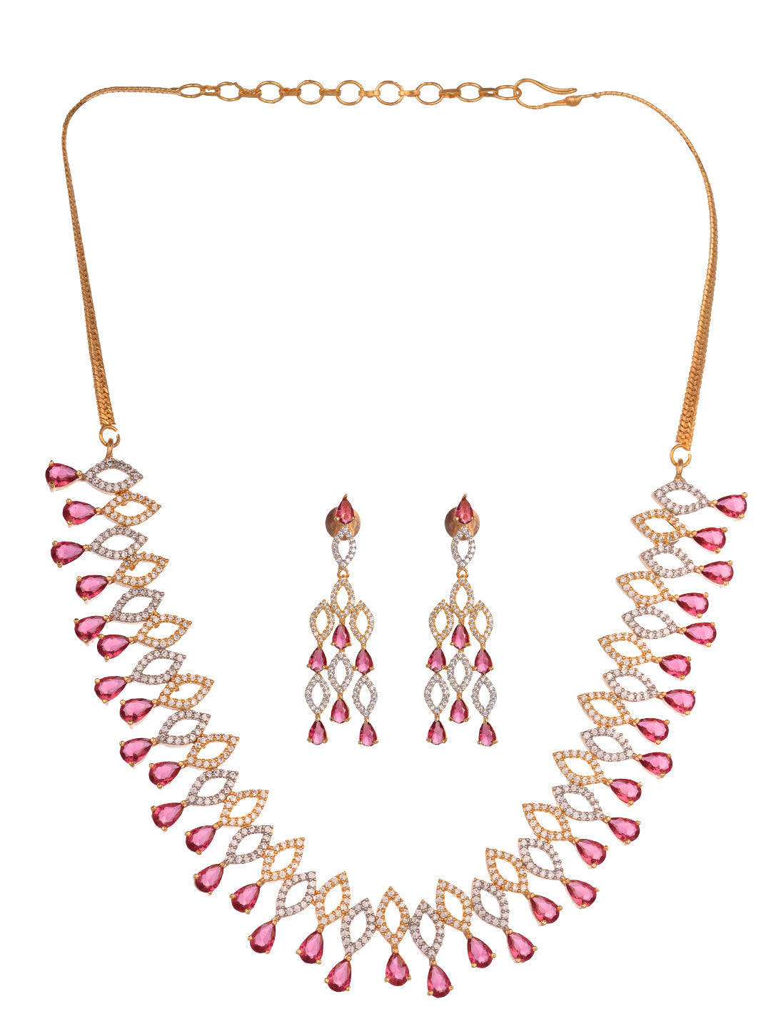 Gold Plated Red AD studded Chandelier Necklace Jewellery Set, zaveri pearls, sale price rs, sale price, sale gold plated, sale gold, sale, rubans, ring, regular price, priyassi jewellery, kus