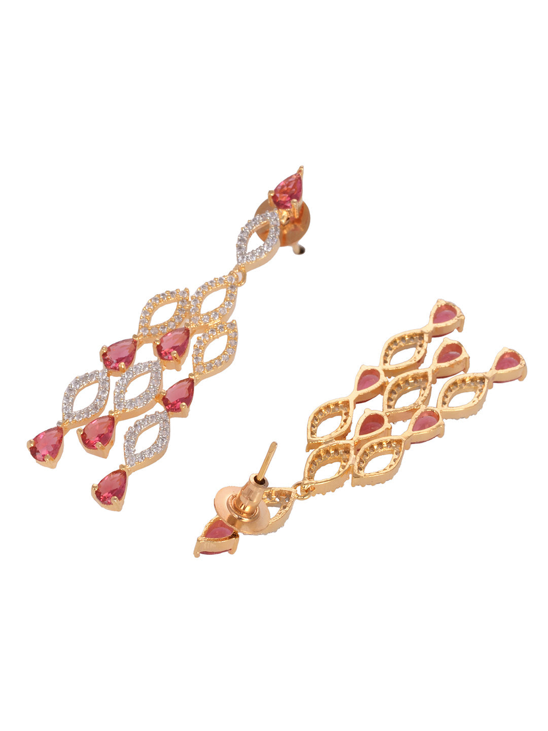 Gold Plated Red AD studded Chandelier Necklace Jewellery Set, zaveri pearls, sale price rs, sale price, sale gold plated, sale gold, sale, rubans, ring, regular price, priyassi jewellery, kus