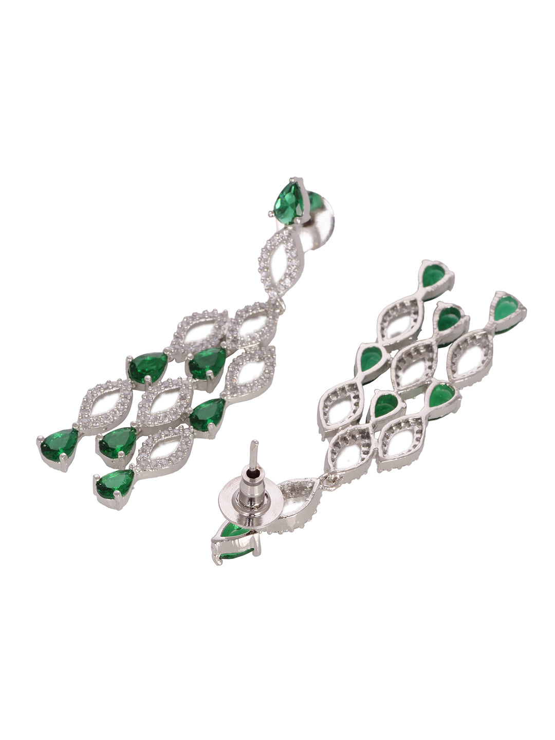 Silver Plated Green AD studded Chandelier Necklace Jewellery Set, zaveri pearls, sale price rs, sale price, sale gold plated, sale gold, sale, rubans, ring, regular price, priyassi jewellery,
