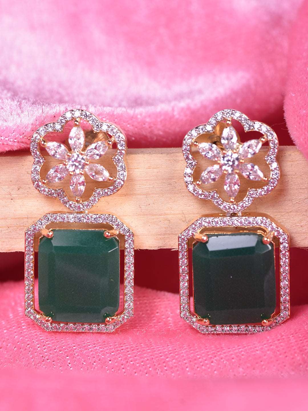 Gold Plated Green Square Drop Earrings, zaveri pearls, sale price rs, sale price, sale gold plated, sale gold, sale, rubans, ring, regular price, priyassi jewellery, kushal's - Saraf RS Jewel