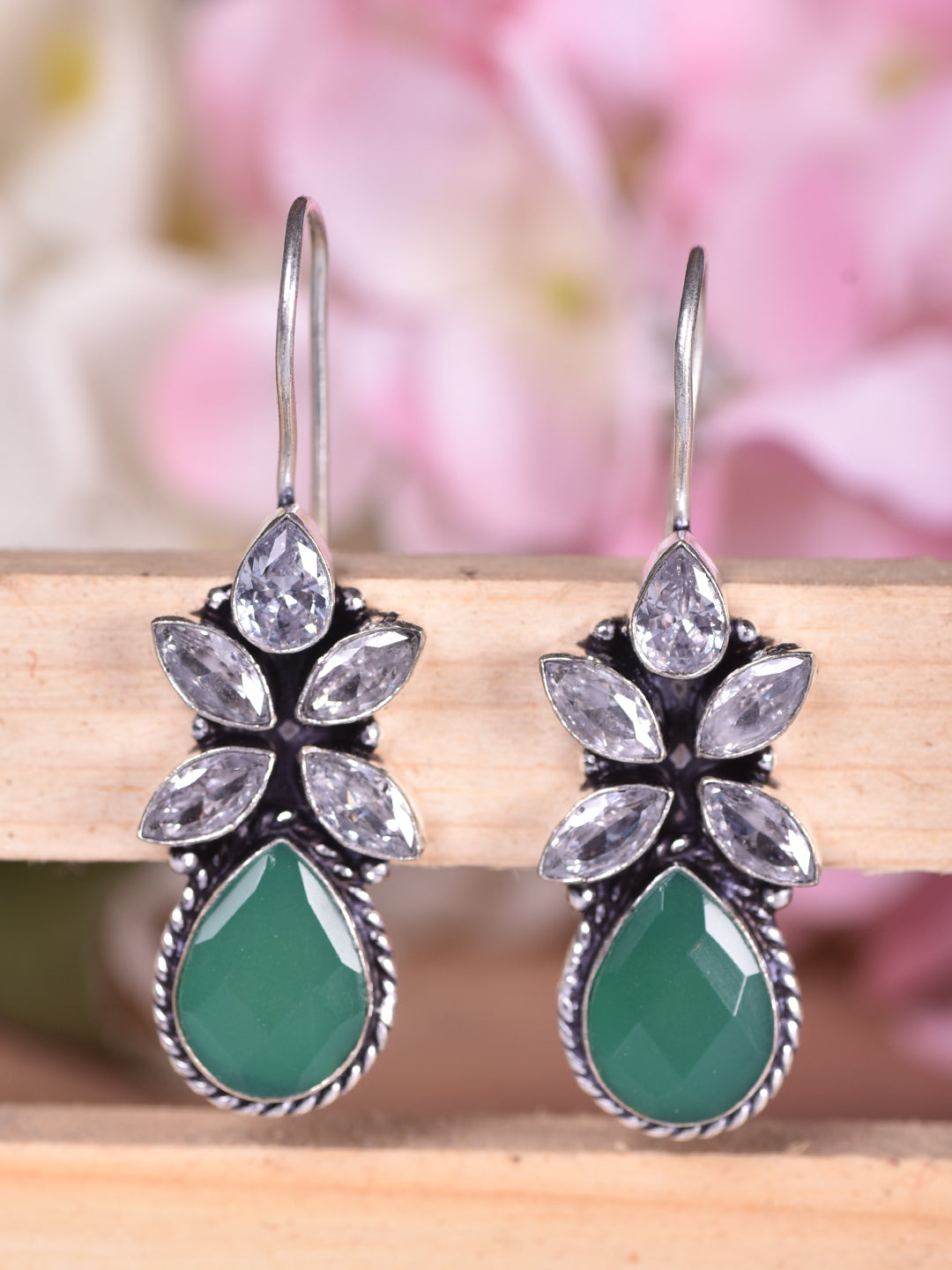 SilverPlated & Green Teardrop Shaped Drop Earrings, zaveri pearls, sale price rs, sale price, sale gold plated, sale gold, sale, rubans, ring, regular price, priyassi jewellery, kushal's - Sa