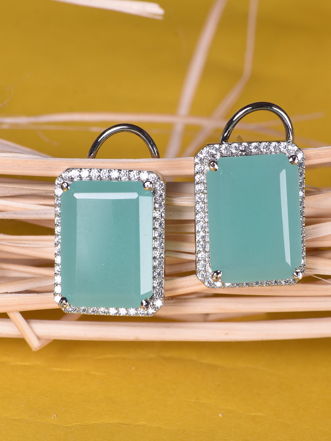 Sea Green Square Studs Earrings, zaveri pearls, sale price rs, sale price, sale gold plated, sale gold, sale, rubans, ring, regular price, priyassi jewellery, kushal's - Saraf RS Jewellery