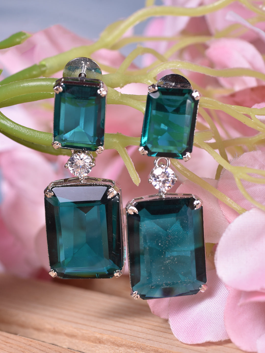 SilverPlated Green Square Drop Earrings, zaveri pearls, sale price rs, sale price, sale gold plated, sale gold, sale, rubans, ring, regular price, priyassi jewellery, kushal's - Saraf RS Jewe