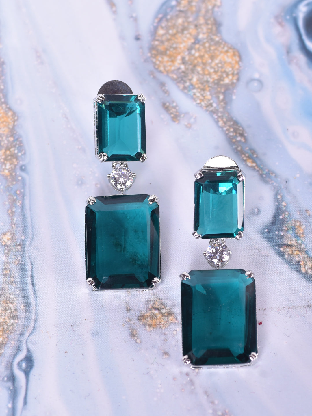 SilverPlated Green Square Drop Earrings, zaveri pearls, sale price rs, sale price, sale gold plated, sale gold, sale, rubans, ring, regular price, priyassi jewellery, kushal's - Saraf RS Jewe