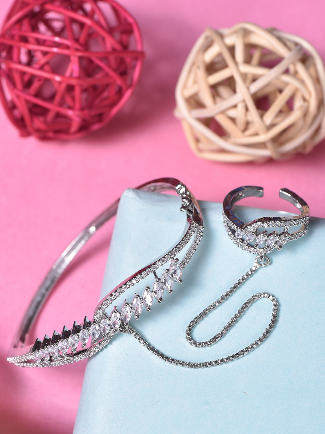 Women White & SilverToned Brass AD Handcrafted RhodiumPlated BangleStyle Bracelet, zaveri pearls, sale price rs, sale price, sale gold plated, sale gold, sale, rubans, ring, regular price, pr