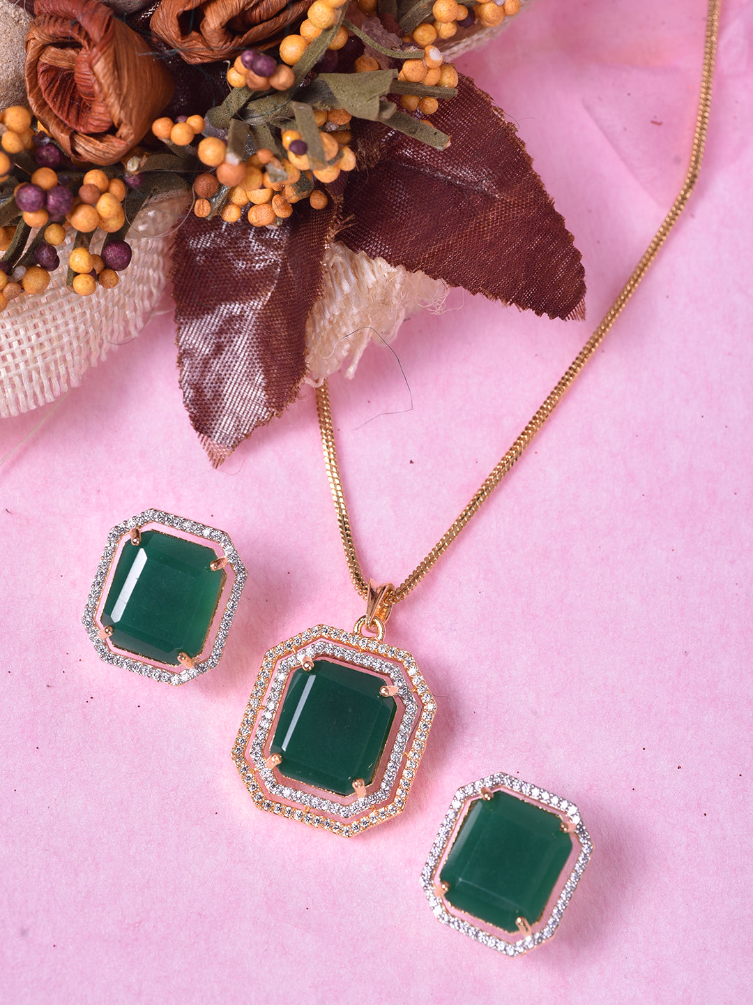 GoldPlated White & Green AD Studded Jewellery Set, zaveri pearls, sale price rs, sale price, sale gold plated, sale gold, sale, rubans, ring, regular price, priyassi jewellery, kushal's - Sar