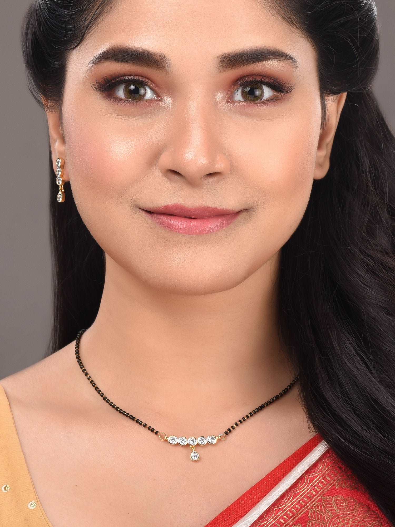 Gold Plated Black & White AD Studded & Beaded Mangalsutra Earrings, zaveri pearls, sale price rs, sale price, sale gold plated, sale gold, sale, rubans, ring, regular price, priyassi jeweller