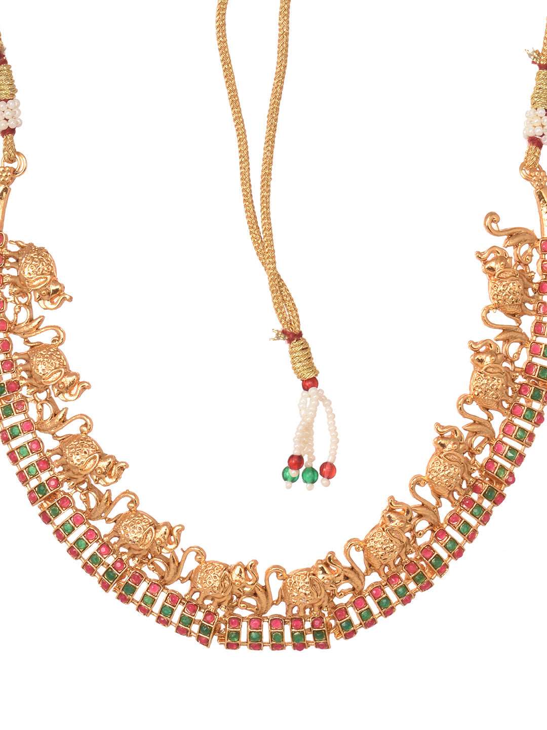 Gold Plated Kemp stone studded Pearl Beaded elephant motif Temple Jewellery Set, zaveri pearls, sale price rs, sale price, sale gold plated, sale gold, sale, rubans, ring, regular price, priy