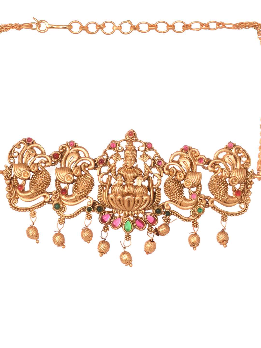Gold Plated Multi stone studded Handcrafted Exquisite Temple Lakshmi ji & Peacock Design Jewellery Set, zaveri pearls, sale price rs, sale price, sale gold plated, sale gold, sale, rubans, ri