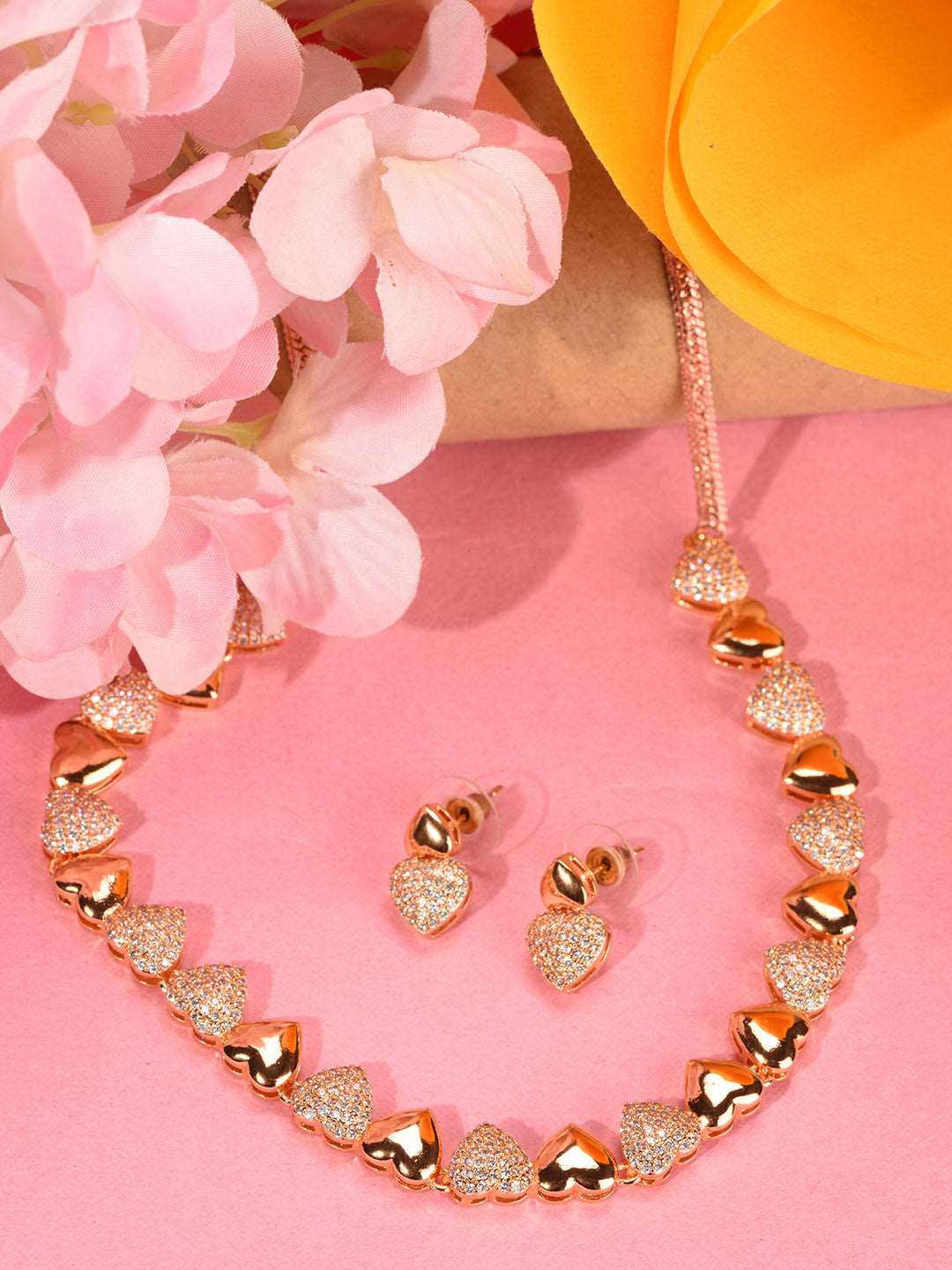 Gold Plated AD Studded Heart shaped Handcrafted Necklace Jewellery Set, zaveri pearls, sale price rs, sale price, sale gold plated, sale gold, sale, rubans, ring, regular price, priyassi jewe