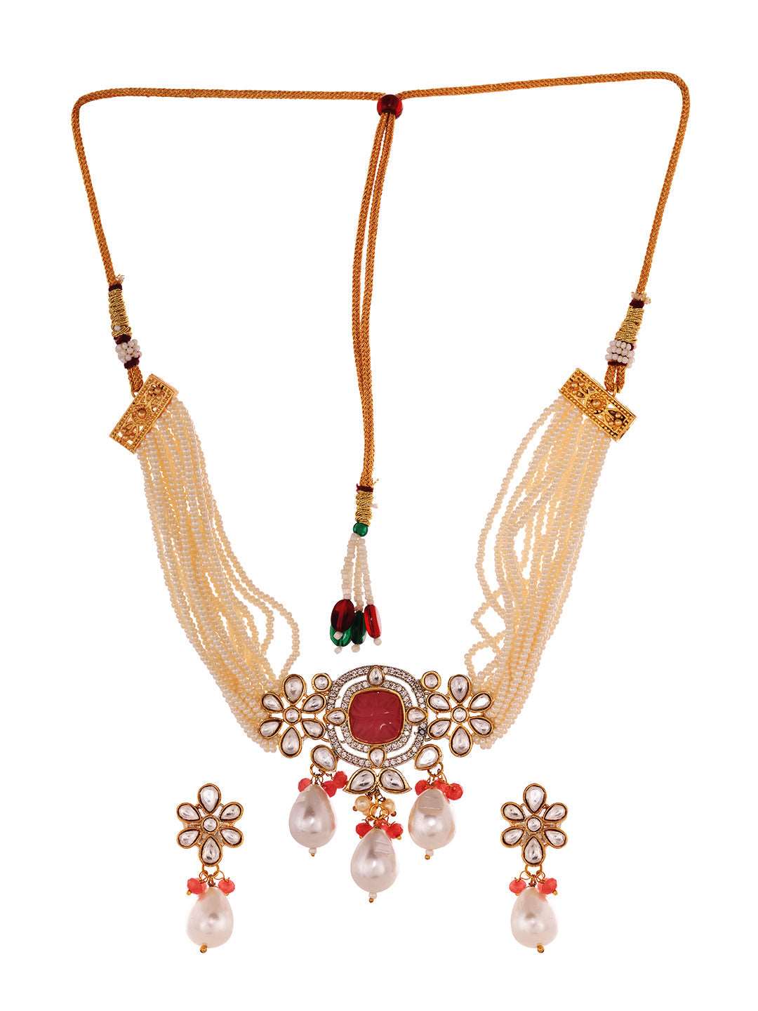 Gold Plated AD Studded Kundan natural Pearl beaded Choker Jewellery Set, zaveri pearls, sale price rs, sale price, sale gold plated, sale gold, sale, rubans, ring, regular price, priyassi jew