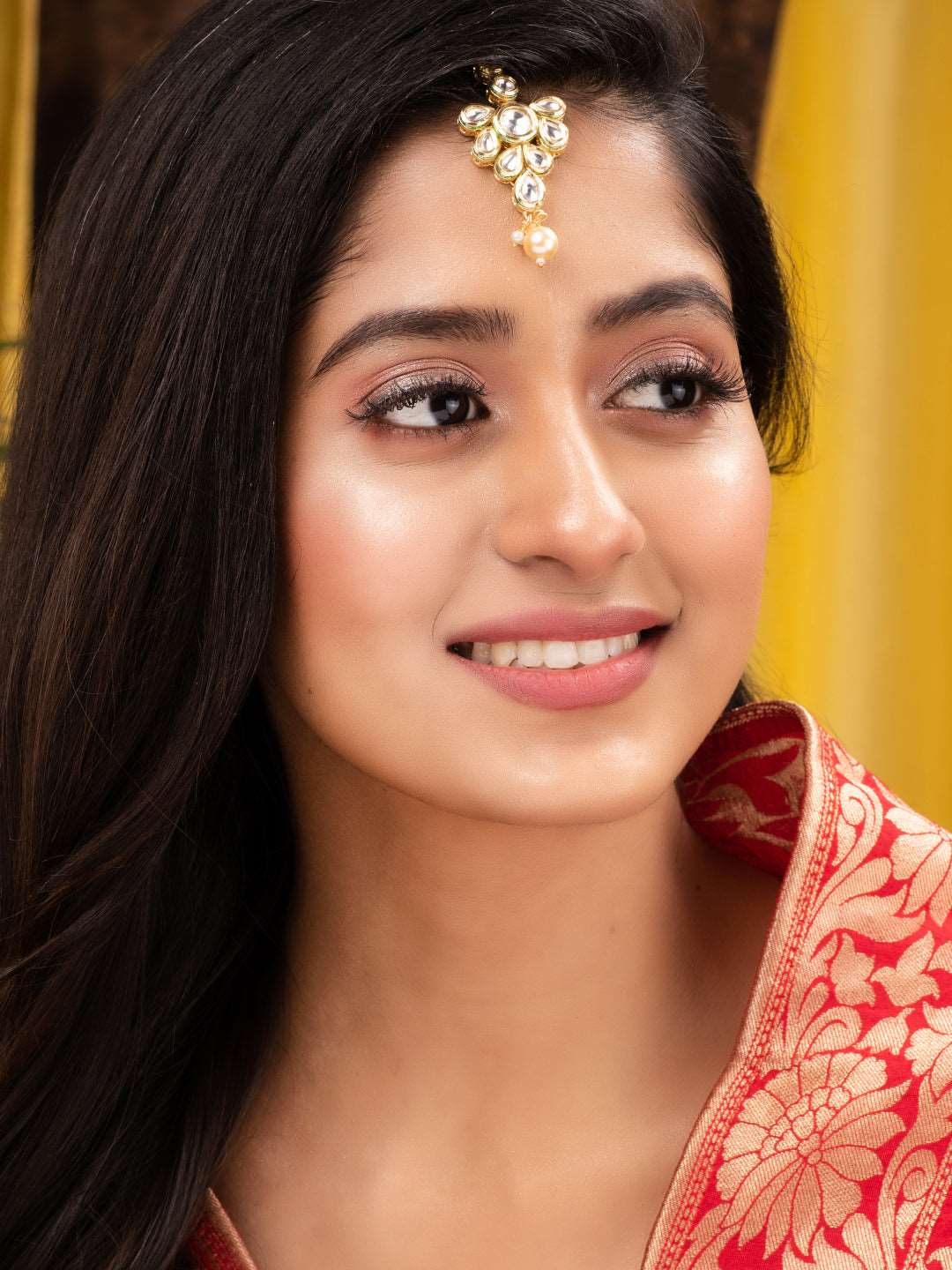 Gold Plated Kundan studded & Green Beaded Handcrafted Mangtika, zaveri pearls, sale price rs, sale price, sale gold plated, sale gold, sale, rubans, ring, regular price, priyassi jewellery, k