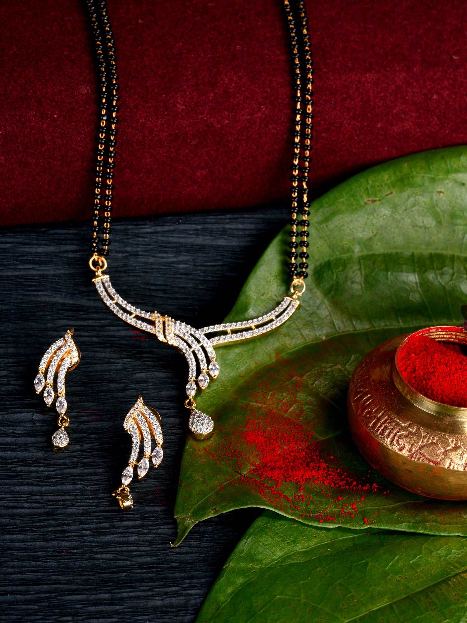 Gold Dual Toned White AD Studded Contemporary Mangalsutra Set, zaveri pearls, sale price rs, sale price, sale gold plated, sale gold, sale, rubans, ring, regular price, priyassi jewellery, ku