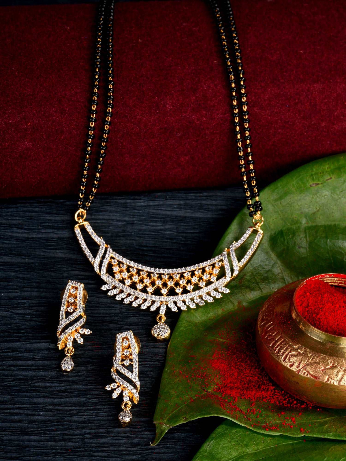Gold Dual Toned White AD Studded Mangalsutra Jewellery Set