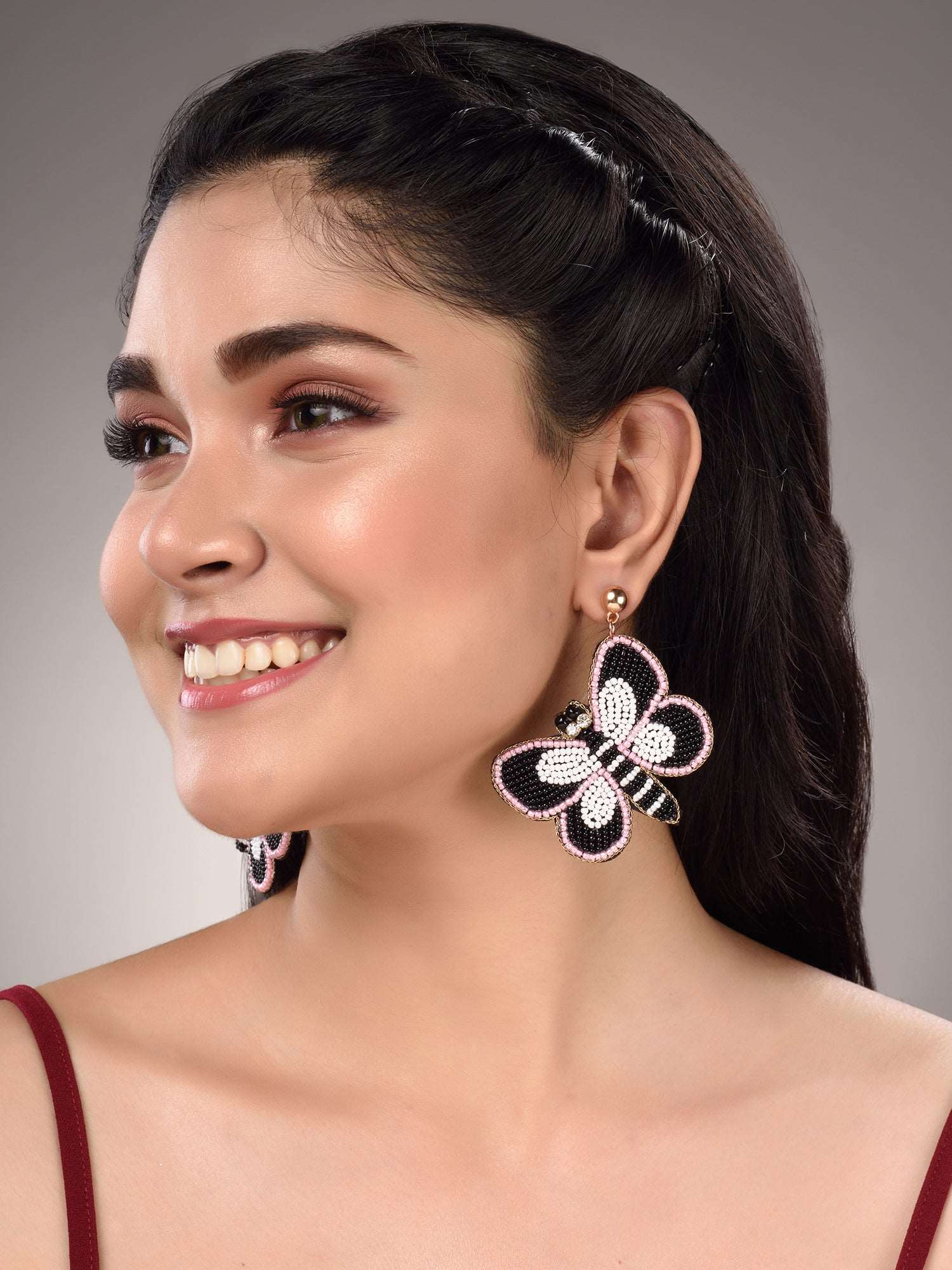 Black & Pink Contemporary Butterfly Earrings, zaveri pearls, sale price rs, sale price, sale gold plated, sale gold, sale, rubans, ring, regular price, priyassi jewellery, kushal's - Saraf RS