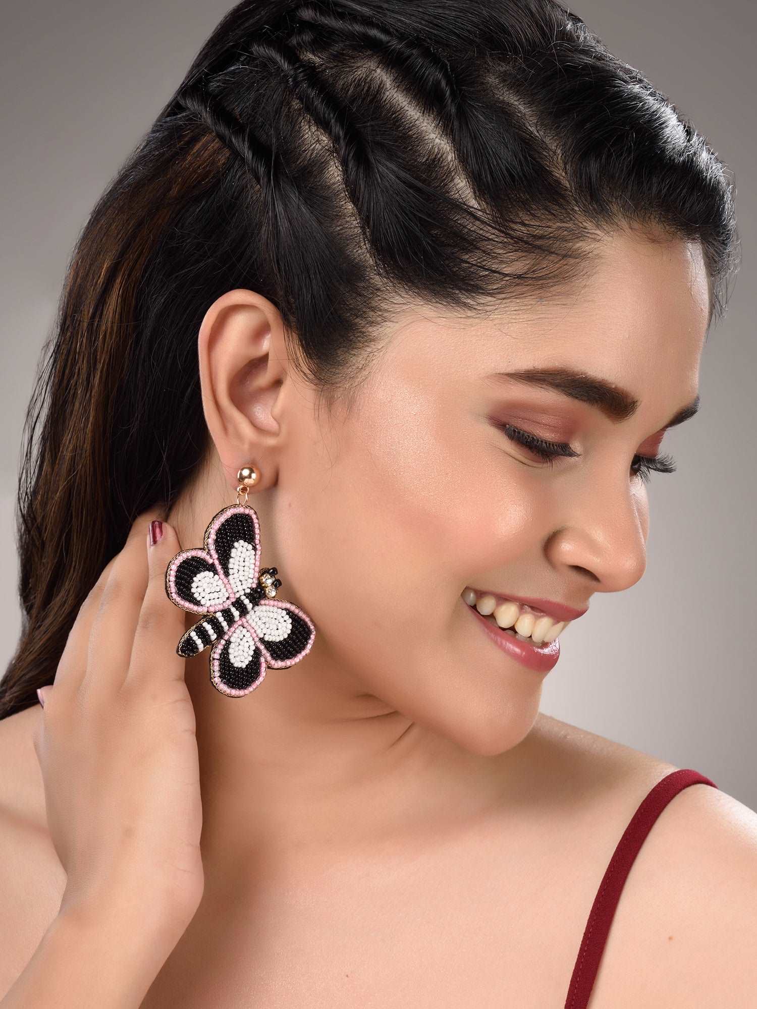 Black & Pink Contemporary Butterfly Earrings, zaveri pearls, sale price rs, sale price, sale gold plated, sale gold, sale, rubans, ring, regular price, priyassi jewellery, kushal's - Saraf RS