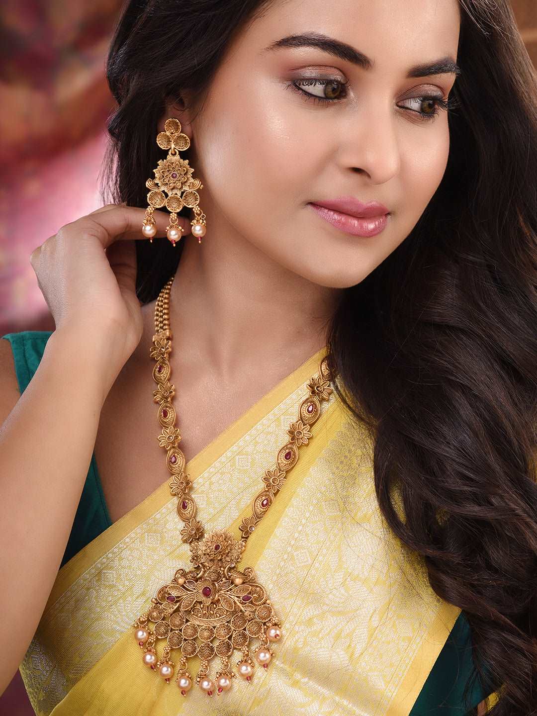 Antique Gold Plated Kemp stone studded Rajwadi long Temple Necklace Jewellery Set, zaveri pearls, sale price rs, sale price, sale gold plated, sale gold, sale, rubans, ring, regular price, pr