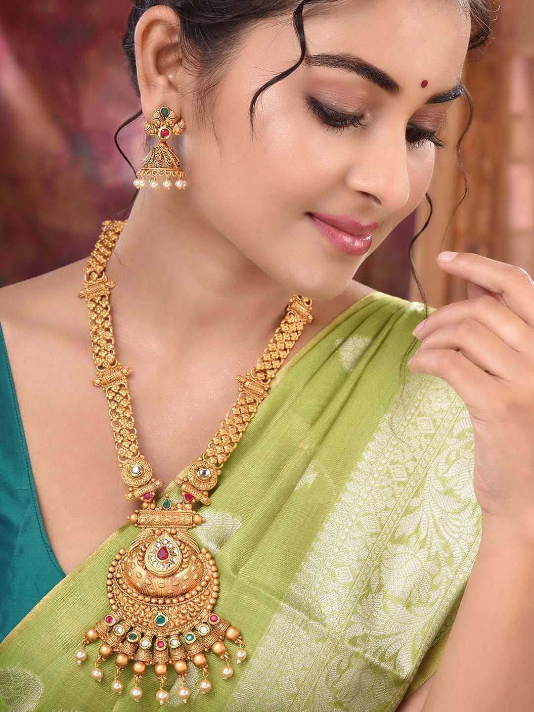 Gold Plated Kundan & Pearl studded Rajwadi Long Temple Necklace Jewellery Set, zaveri pearls, sale price rs, sale price, sale gold plated, sale gold, sale, rubans, ring, regular price, priyas