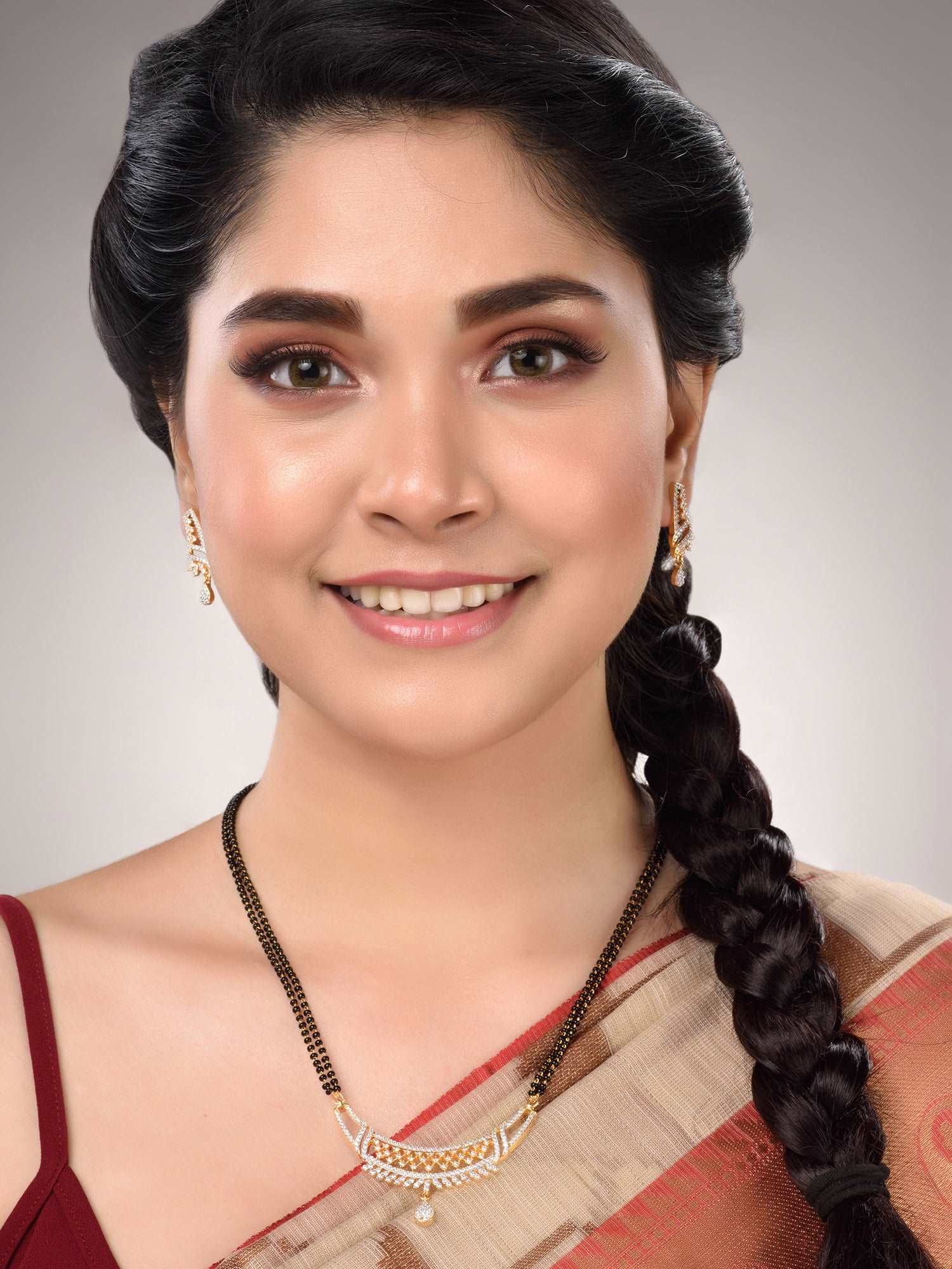 Gold Dual Toned White AD Studded Mangalsutra Jewellery Set, zaveri pearls, sale price rs, sale price, sale gold plated, sale gold, sale, rubans, ring, regular price, priyassi jewellery, kusha