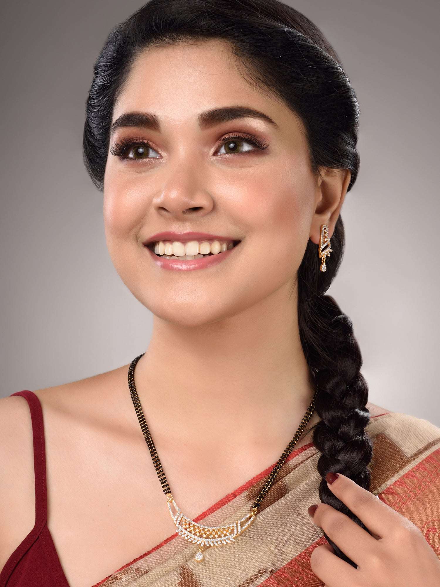 Gold Dual Toned White AD Studded Mangalsutra Jewellery Set, zaveri pearls, sale price rs, sale price, sale gold plated, sale gold, sale, rubans, ring, regular price, priyassi jewellery, kusha