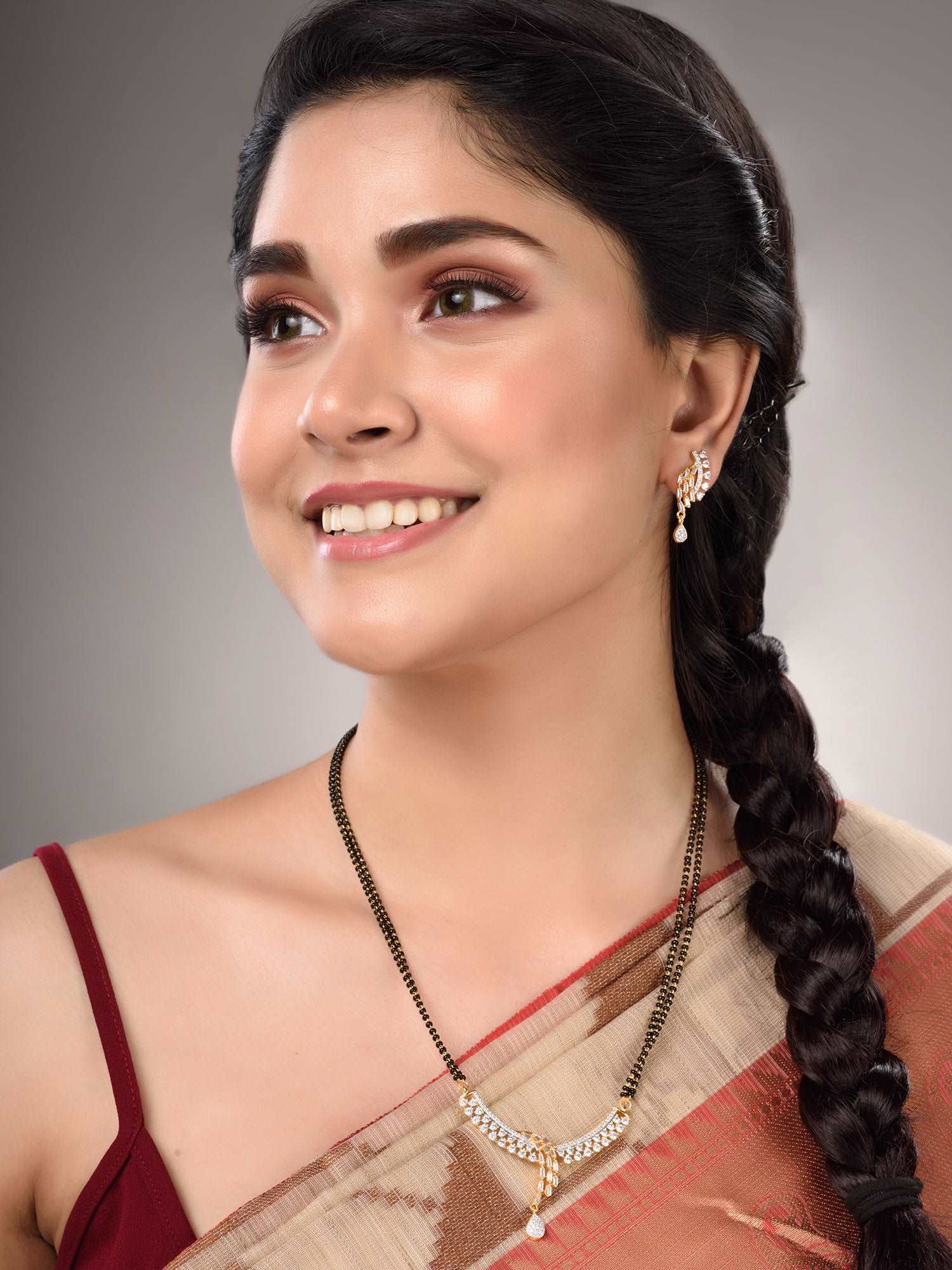 Dual Gold Toned AD Studded Modern look Mangalsutra Earrings, zaveri pearls, sale price rs, sale price, sale gold plated, sale gold, sale, rubans, ring, regular price, priyassi jewellery, kush