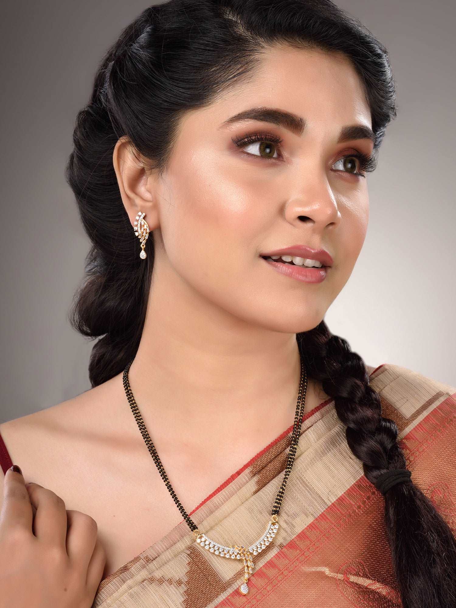 Dual Gold Toned AD Studded Modern look Mangalsutra Earrings, zaveri pearls, sale price rs, sale price, sale gold plated, sale gold, sale, rubans, ring, regular price, priyassi jewellery, kush