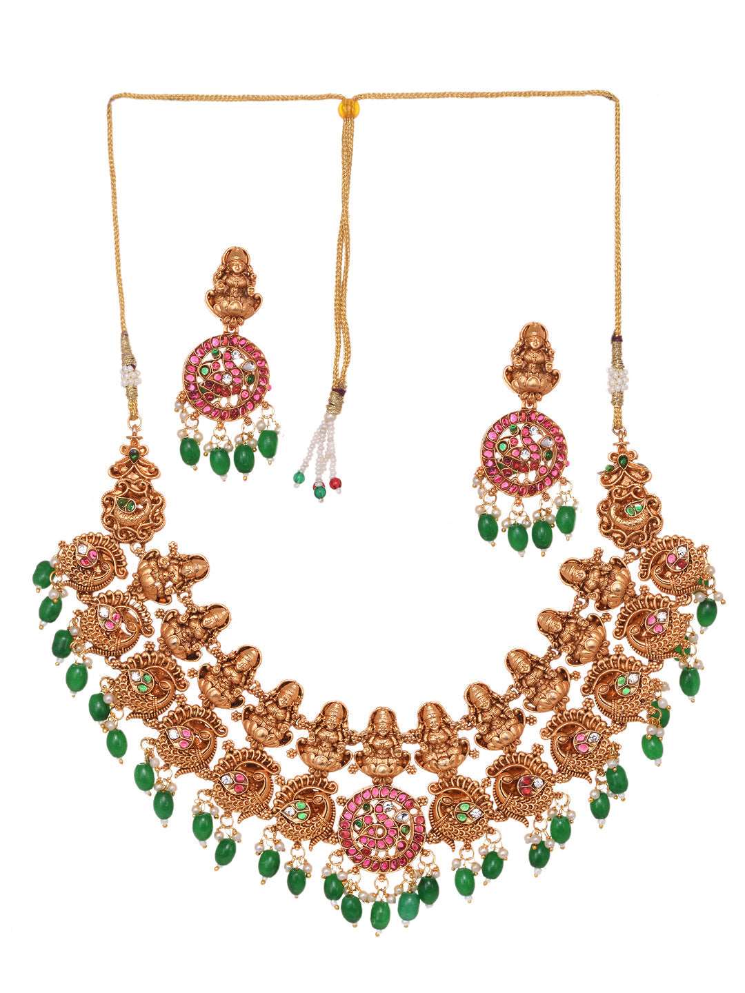 Gold Plated Kemp stone Studded Peacock Motif Temple Bridal Choker Jewellery Set, zaveri pearls, sale price rs, sale price, sale gold plated, sale gold, sale, rubans, ring, regular price, priy