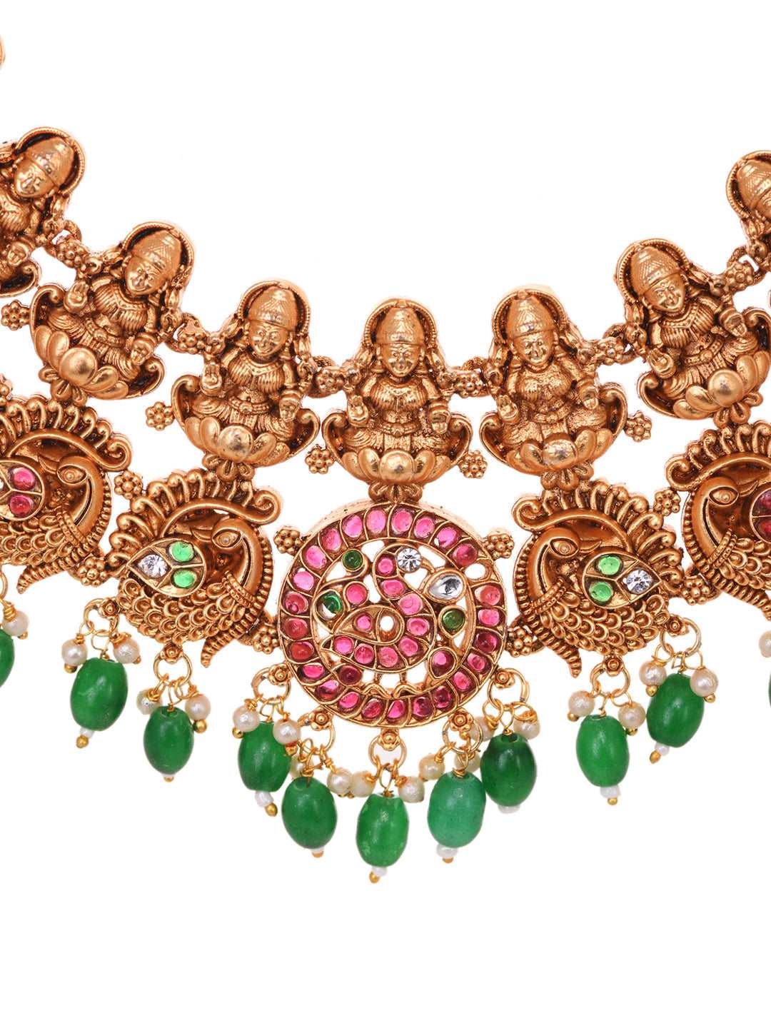 Gold Plated Kemp stone Studded Peacock Motif Temple Bridal Choker Jewellery Set, zaveri pearls, sale price rs, sale price, sale gold plated, sale gold, sale, rubans, ring, regular price, priy