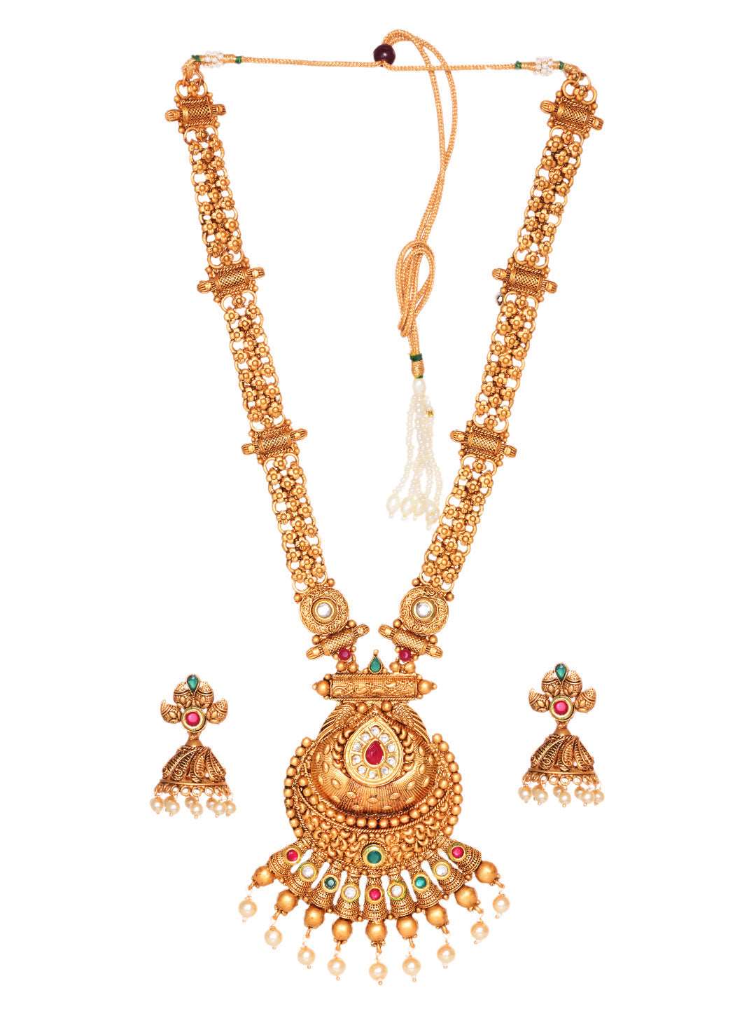 Gold Plated Kundan & Pearl studded Rajwadi Long Temple Necklace Jewellery Set, zaveri pearls, sale price rs, sale price, sale gold plated, sale gold, sale, rubans, ring, regular price, priyas