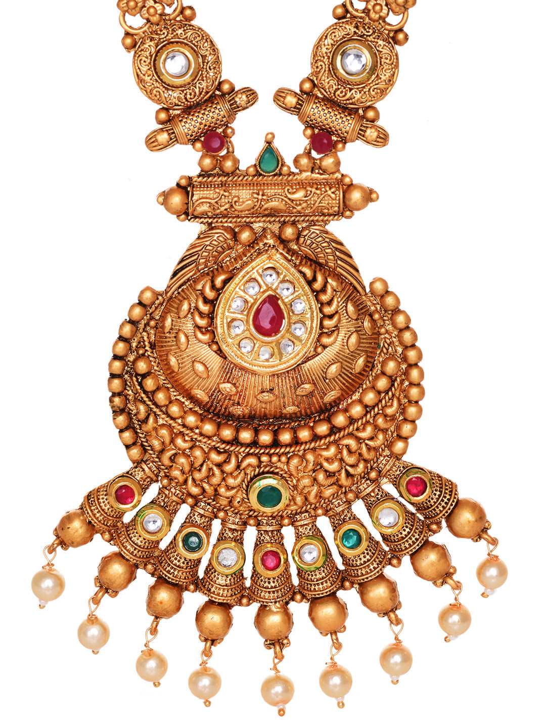 Gold Plated Kundan & Pearl studded Rajwadi Long Temple Necklace Jewellery Set, zaveri pearls, sale price rs, sale price, sale gold plated, sale gold, sale, rubans, ring, regular price, priyas