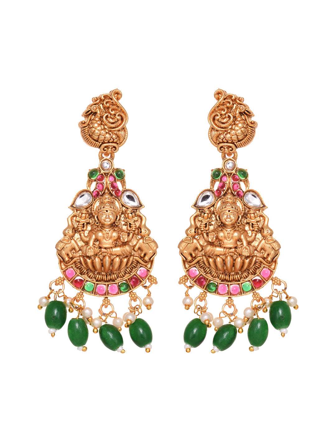 Gold Plated kemp stone studded Lakshmi Design Dangling Green Beads Temple Choker Jewellery Set, zaveri pearls, sale price rs, sale price, sale gold plated, sale gold, sale, rubans, ring, regu