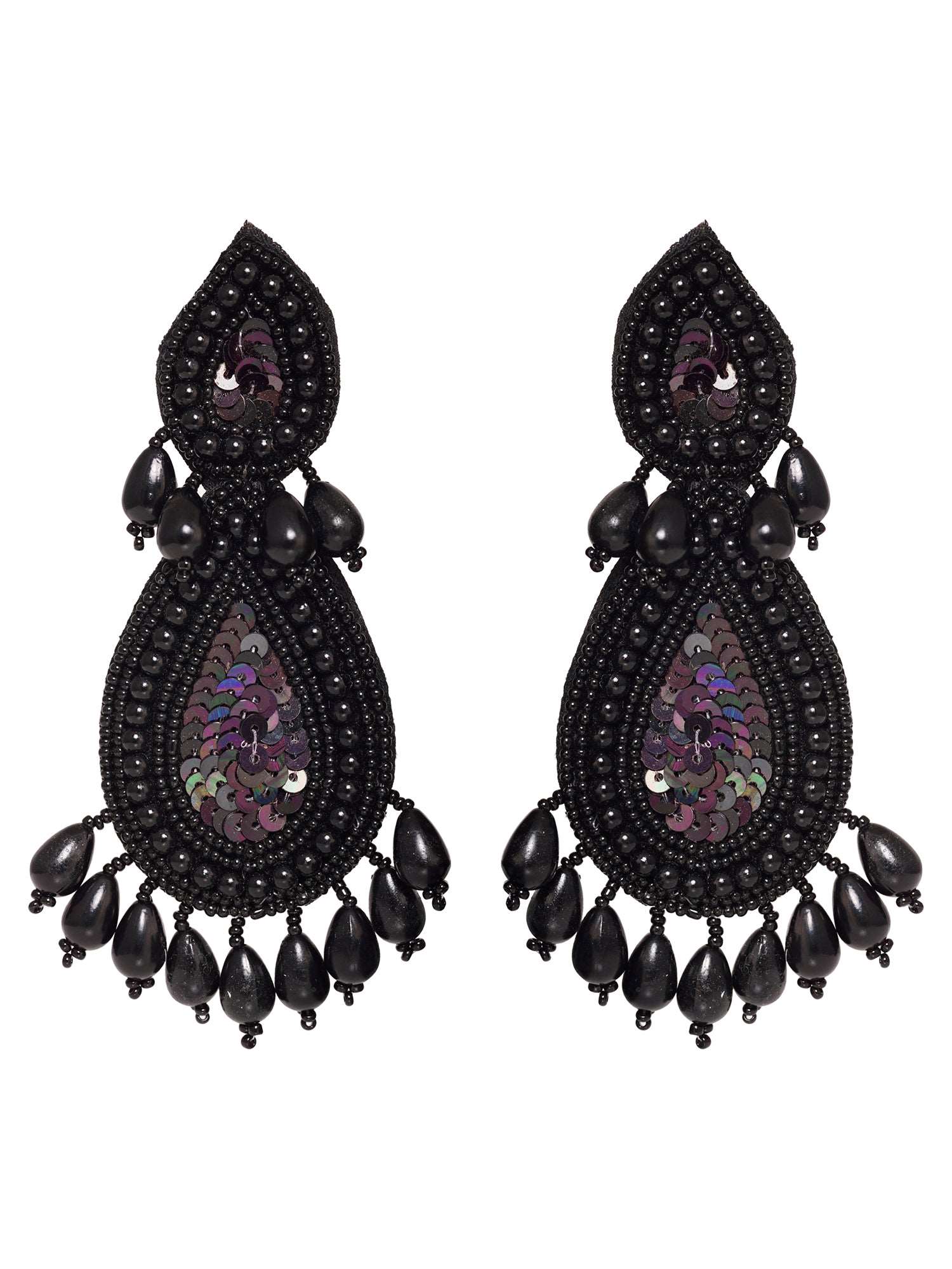 Black Contemporary Dropdown Earrings, zaveri pearls, sale price rs, sale price, sale gold plated, sale gold, sale, rubans, ring, regular price, priyassi jewellery, kushal's - Saraf RS Jewelle