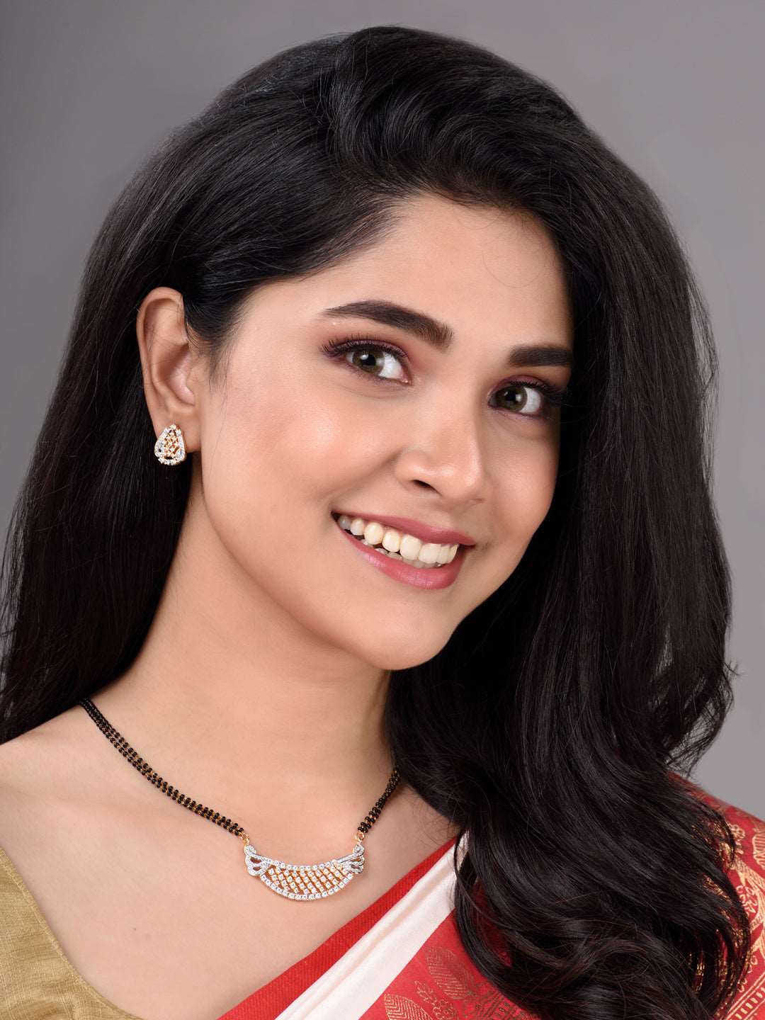 Gold Plated AD Studded & Black Beaded Handcrafted Mangalsutra Earrings, zaveri pearls, sale price rs, sale price, sale gold plated, sale gold, sale, rubans, ring, regular price, priyassi jewe