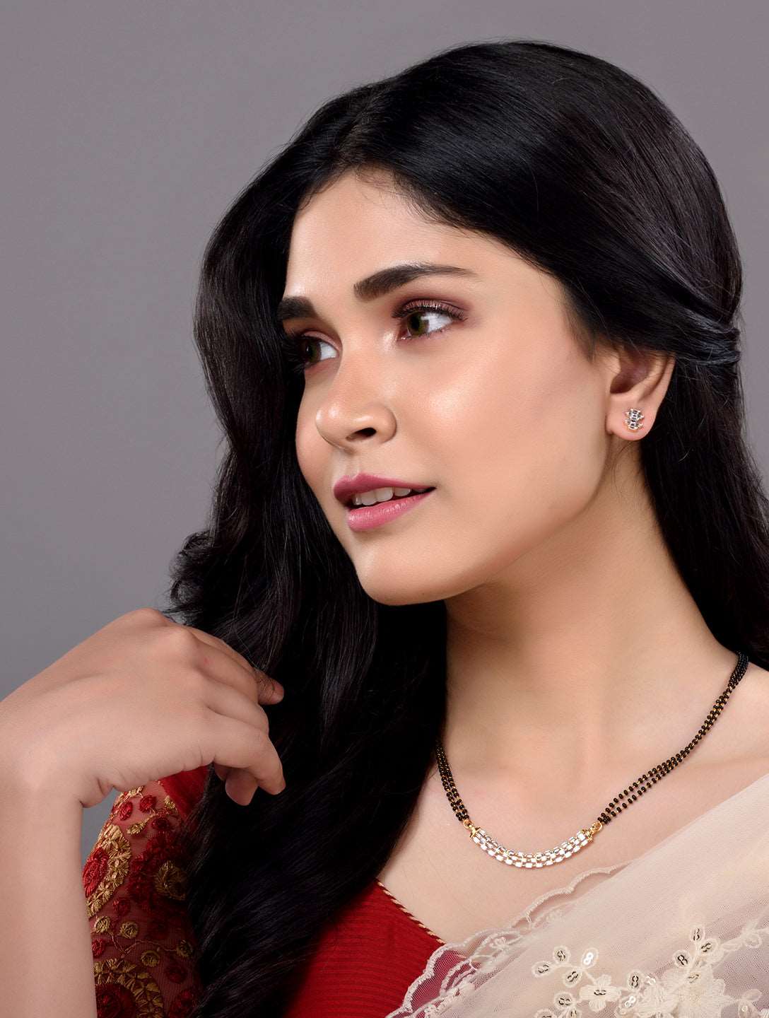 Gold Plated AD Studded Elegant Mangalsutra Pendant Earrings Set, zaveri pearls, sale price rs, sale price, sale gold plated, sale gold, sale, rubans, ring, regular price, priyassi jewellery, 