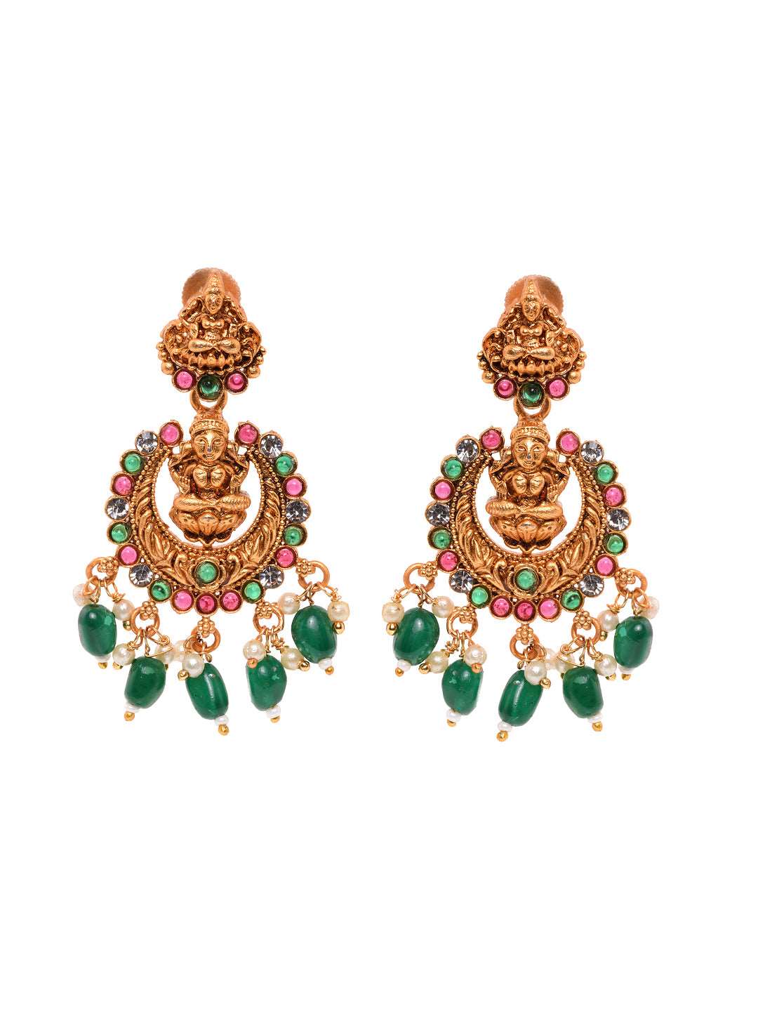 Gold Plated Intricate Temple Design Dangling Green Beads Choker Jewellery Set, zaveri pearls, sale price rs, sale price, sale gold plated, sale gold, sale, rubans, ring, regular price, priyas