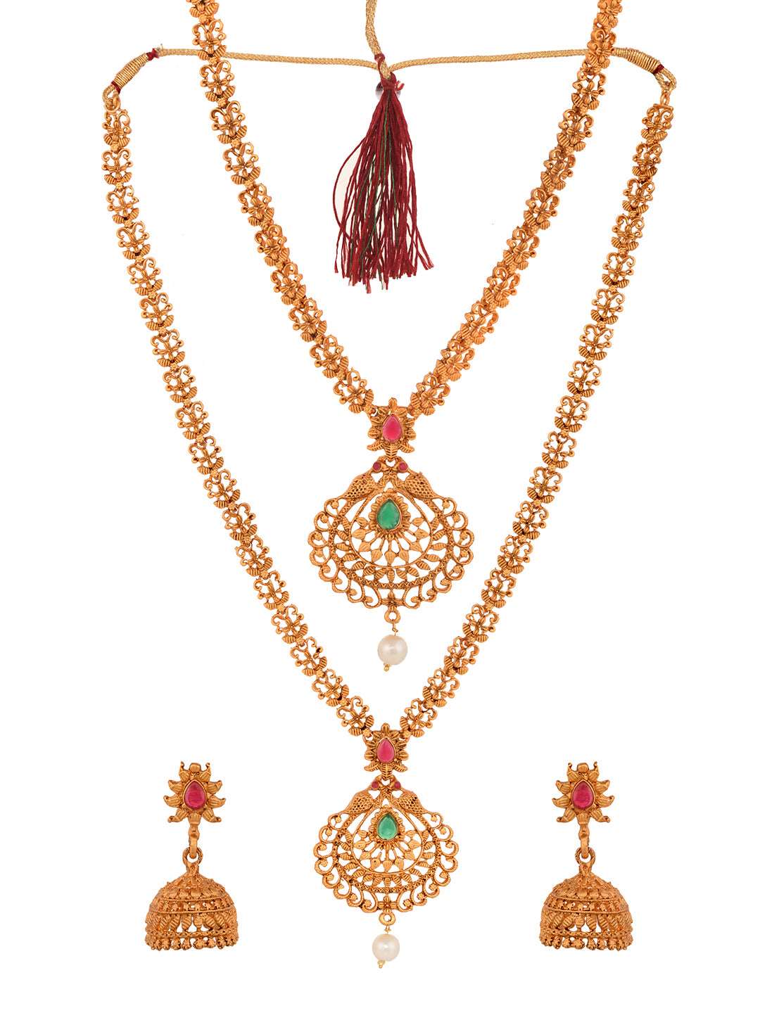 Gold Plated Grand South Indian Imitation Bridal combo Temple Jewellery Set, zaveri pearls, sale price rs, sale price, sale gold plated, sale gold, sale, rubans, ring, regular price, priyassi 