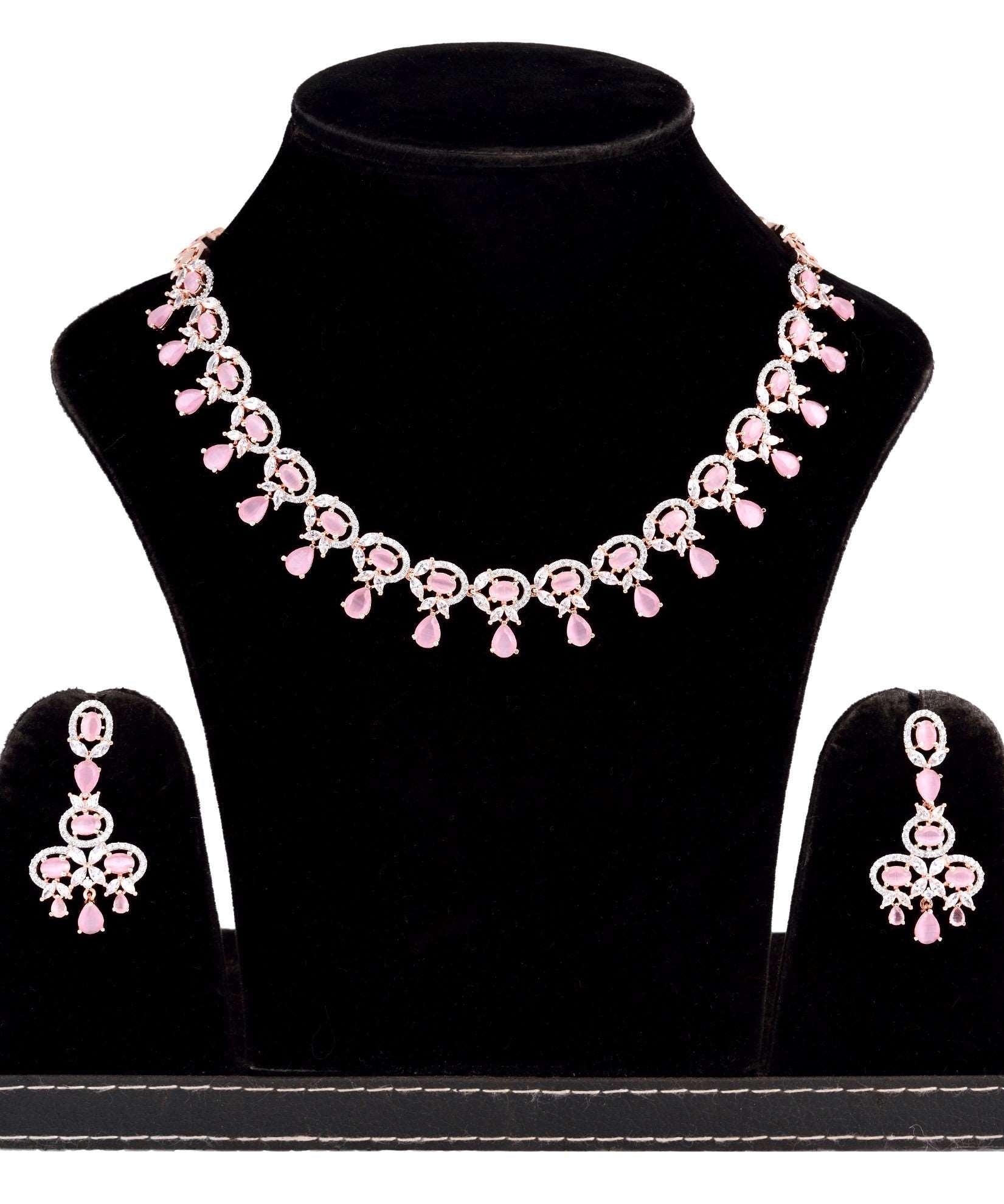 Contemporary Pink Diamond studded Necklace Earrings for women & Girls, zaveri pearls, sale price rs, sale price, sale gold plated, sale gold, sale, rubans, ring, regular price, priyassi jewel